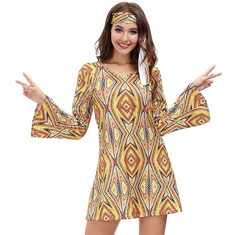 Hippie Retro Vintage Hippie 1970s Disco Dress Headpiece Women's Costume Vintage Cosplay Party & Evening Dress Masquerade2