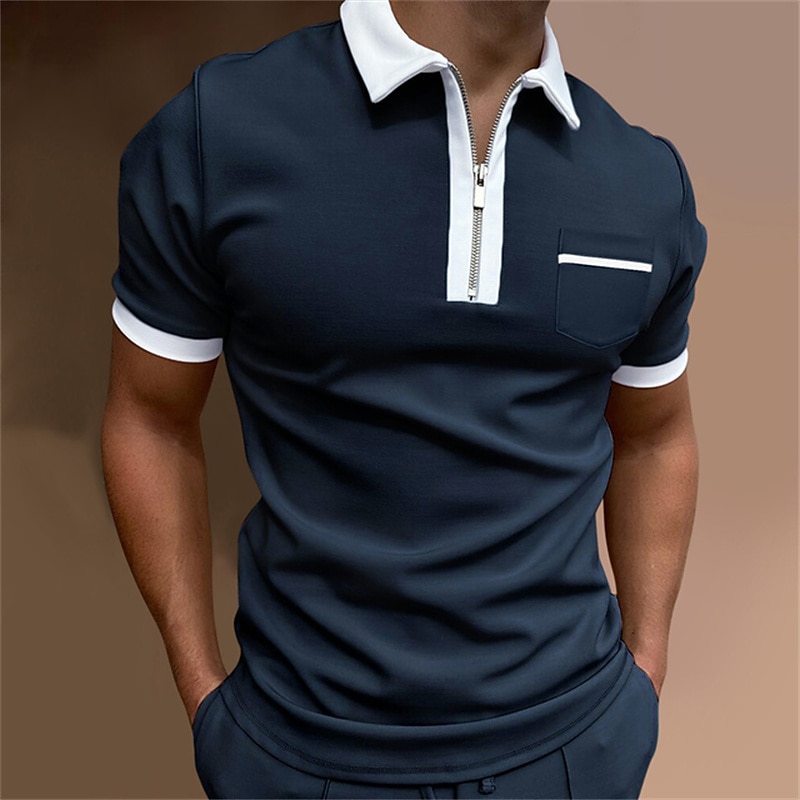 Men's Polo Shirt Golf Shirt Casual Holiday Lapel Quarter Zip Short Sleeve Fashion Basic Plain Quarter Zip Summer Regular Fit Black White Red Dark Navy Green Dark Gray Polo Shirt2
