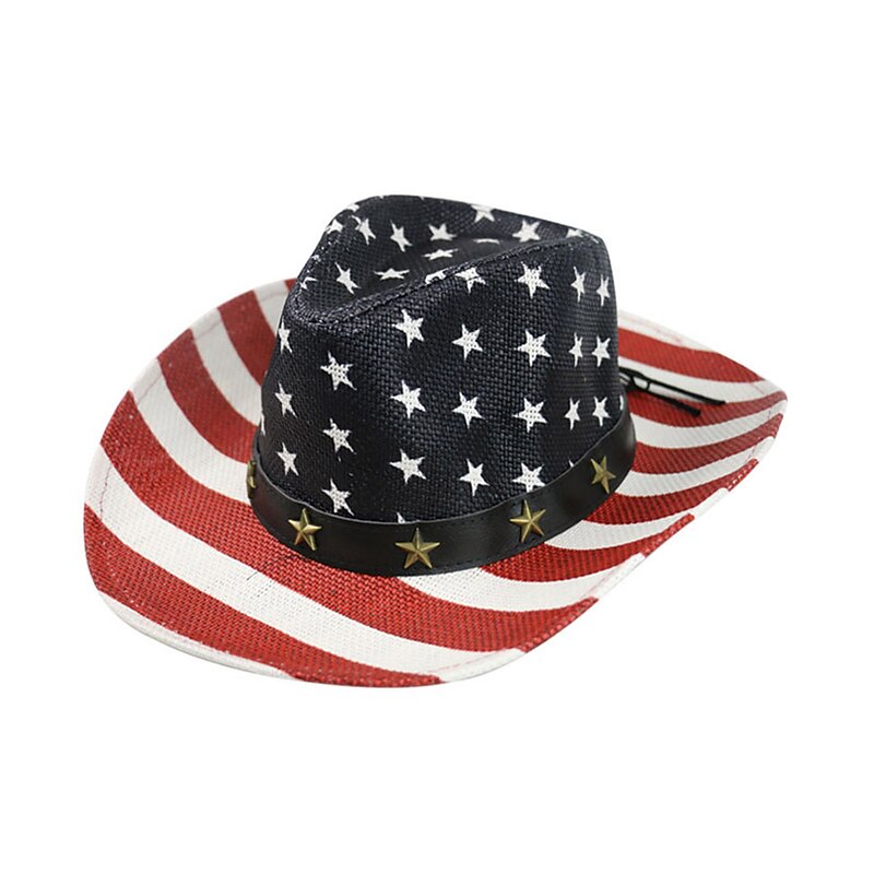 Men's Kentucky Derby Hat Cowboy Hat Black Yellow Polyester Print Stylish Travel Western Cowboy Outdoor Vacation Flag Breathable3