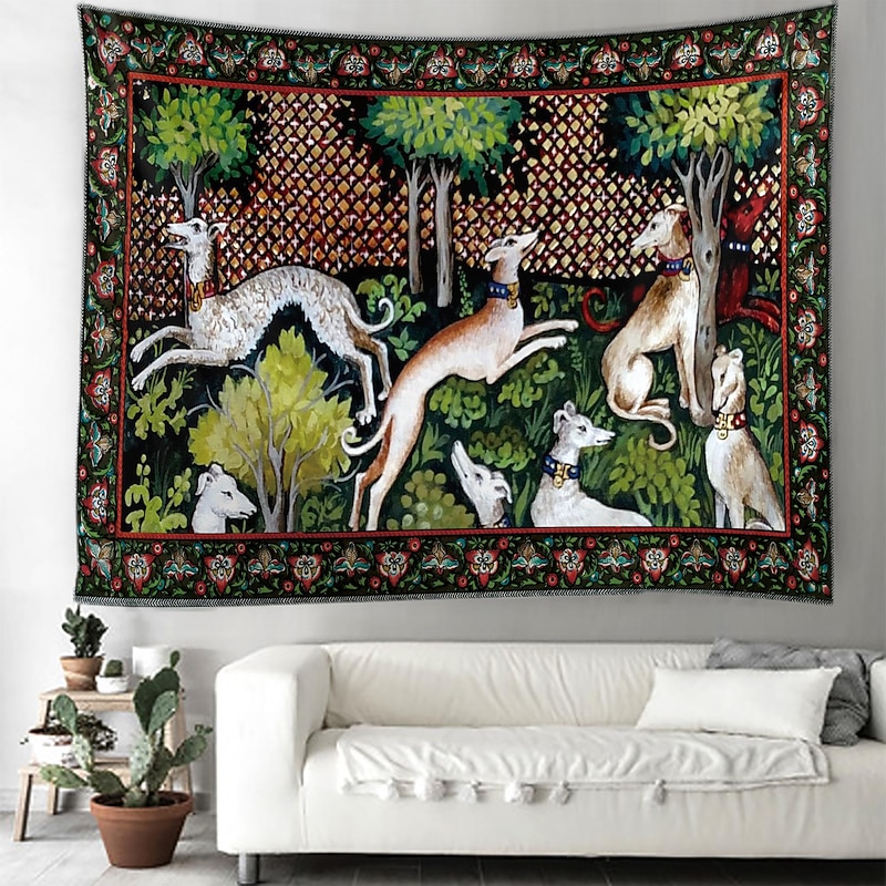 Medieval Painting Tapestry Middle Age Tapestry Animal Wall Art Large Tapestry Mural Decor Photograph Backdrop Blanket Curtain Home Bedroom Living Room Decoration