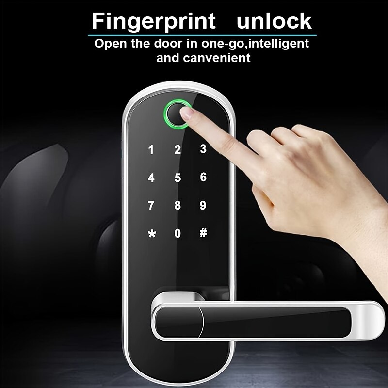 Smart 5 In 1 Door Lock With Handle Biometric Technology Storage Memory Function - Main Image