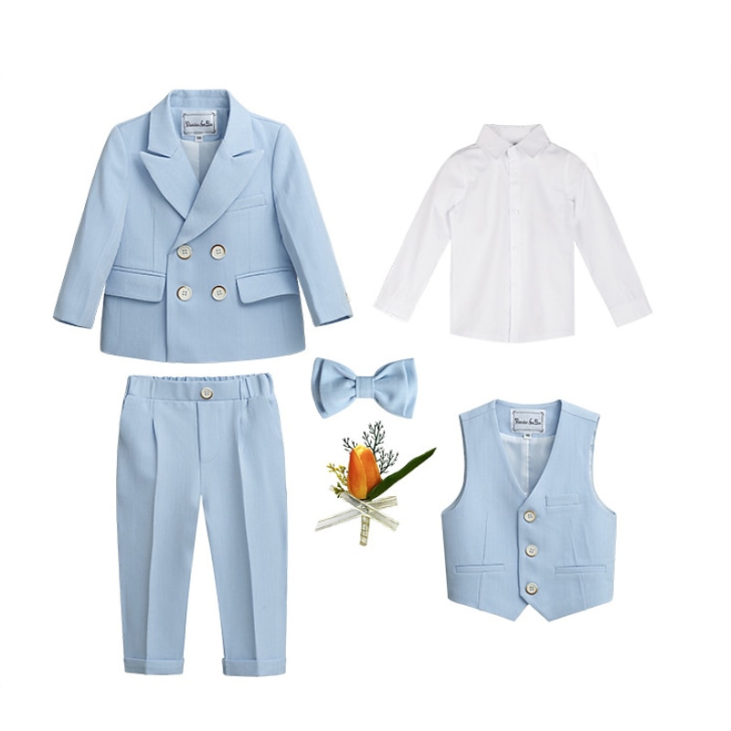 4 Pieces 5 Roots Ring Bearer Suit Boys Kids Suit Formal Suit Suit & Blazer Shirt & Pants Casual Fashion Daily Solid Color Pink Blue Green Cotton2