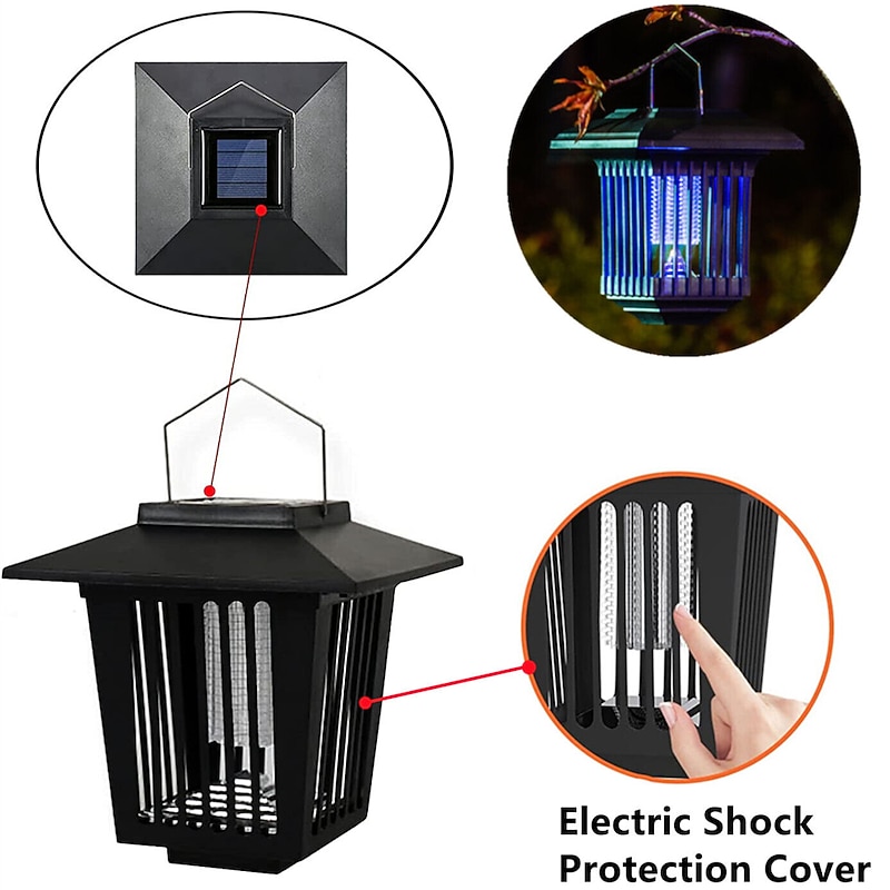 2PCS Solar Mosquito Lamp Outdoor Electric Mosquito Lamp Garden Garden Mosquito Lamp Rainproof Light Control Electric Shock Mosquito and Fly Catcher3