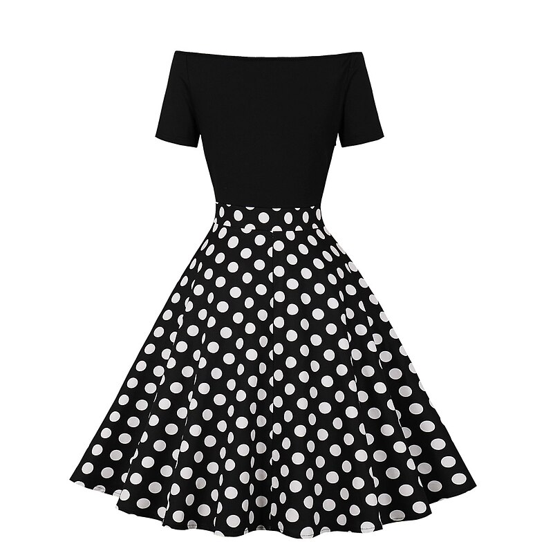 Retro Vintage 1950s Rockabilly Midi Swing Dress Flare Dress Off Shoulder Polka Dot Fancy Dress Women's Carnival Casual Daily Wear Retro Theme Party Adults' Dress Spring & Summer3