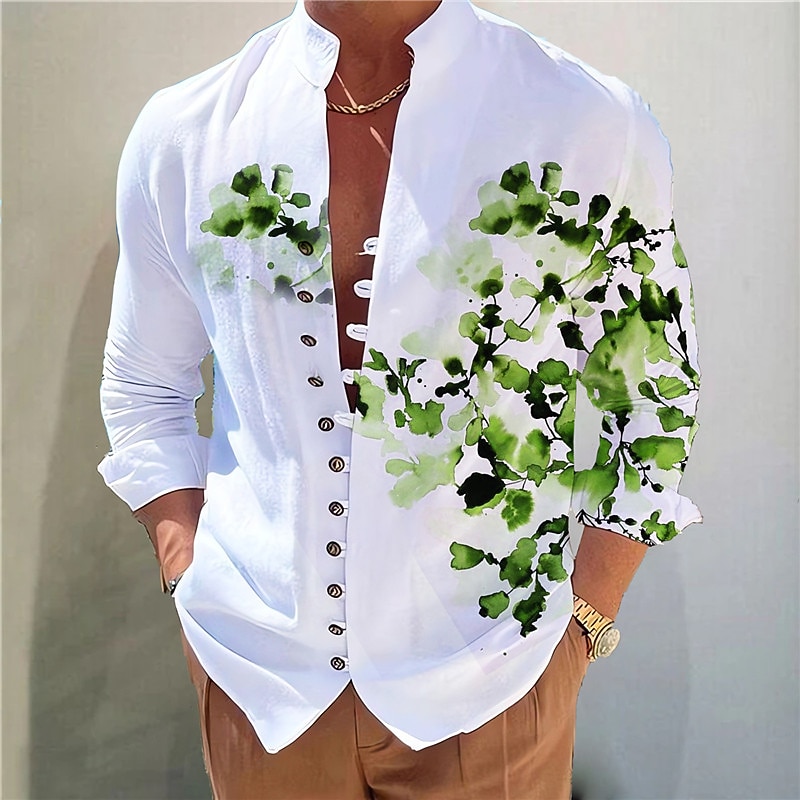 Men's Floral Shirt Button Up Shirt Long Sleeve Fashion Designer Casual Vacation Daily Going out Fall Autumn / Fall Spring & Summer Stand Collar Print Yellow Blue Purple Green Gray4