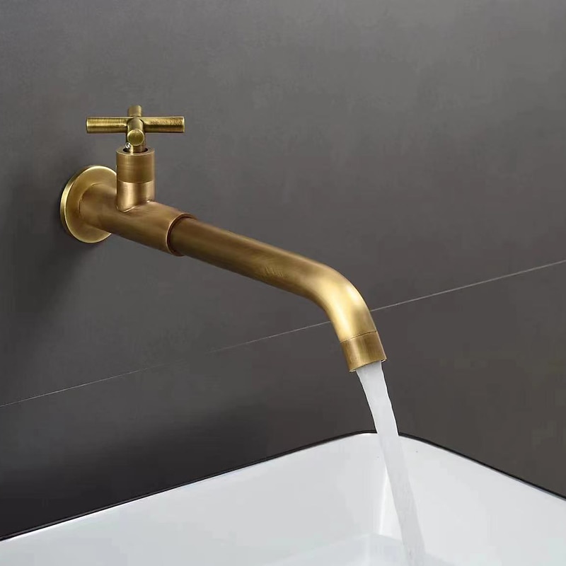 Wall Mounted Bathroom Sink Faucet Cold Water Only, Basin Taps Vintage Brass Single Handles One 3 Hole Washroom Wash Baxin Tap4