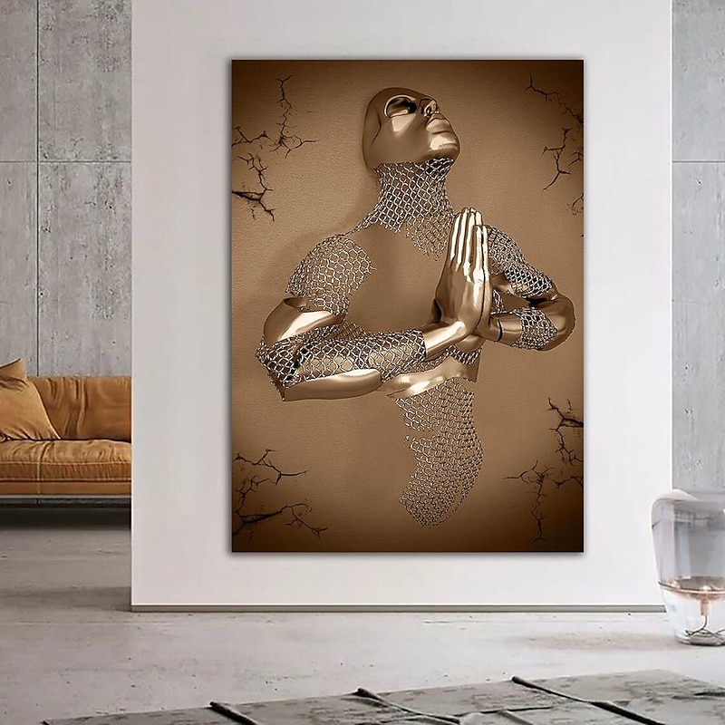 Abstract People Wall Art Canvas Love Couples Prints Painting Artwork Picture Kissing Hug Love Bronze Glitter Home Decoration Décor Rolled Canvas No Frame Unframed Unstretched4