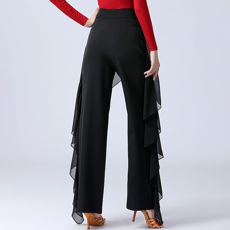 Latin Dance Pants  Ballroom Dance Ruffles Pure Color Waisted Splicing Women's Performance Training High Spandex2