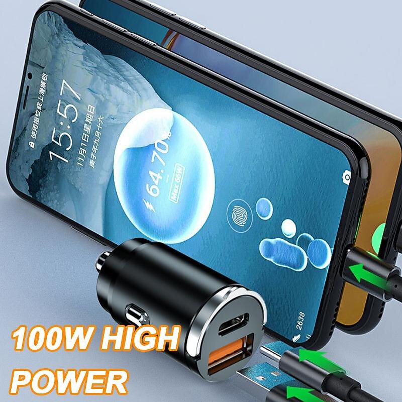 SEAMETAL 100W Car USB Charger Super Charge USB-A USB-C Cigarette Lighter Adapter Hidden Phone Charger for iPhone Huawei Samsung4