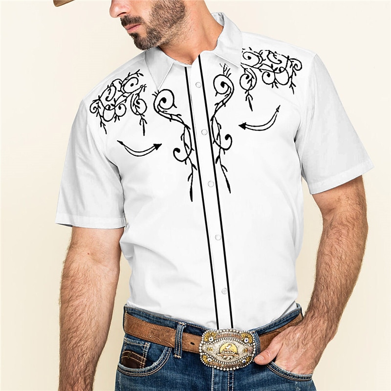 Men's Floral Graphic Prints Shirt Western Shirt Cowboy Shirt Short Sleeve Fashion Streetwear Designer Outdoor Street Daily Summer Spring Turndown Print Black White Red2