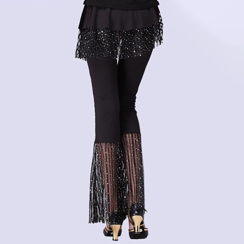 Latin Dance Ballroom Dance Pants Ruffles Pure Color Splicing Women's Performance Training High Spandex2