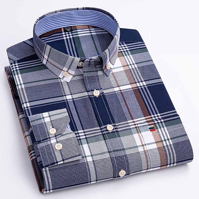 Men's Dress Shirt Button Down Shirt Oxford Shirt Non Iron Shirt Stripes and Plaid Wedding Vacation grey blue Red Blue Brown Long Sleeve Turndown All Seasons Clothing Apparel Button-Down2