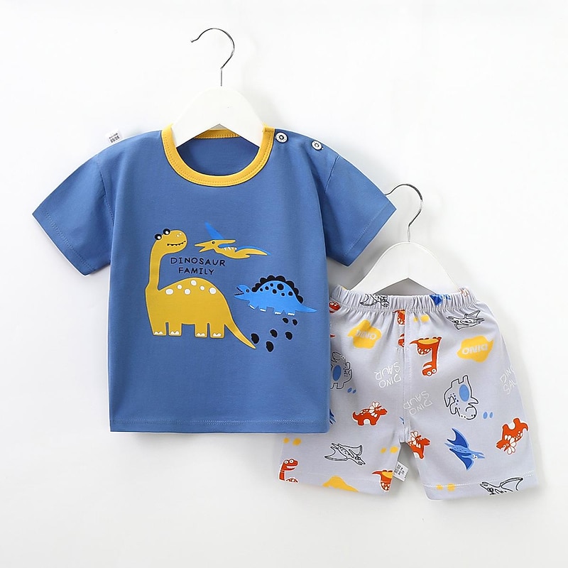 2 Pieces Toddler Boys' T-shirt & Shorts Outfit Cartoon Short Sleeve Cotton Set School Adorable Daily Summer Spring 3-7 Years B60 B73 B52