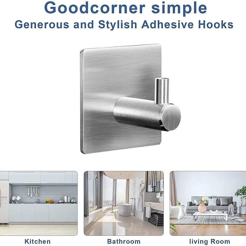 1/2pcs Adhesive Hooks Heavy Duty Wall Hooks Waterproof Stainless Steel Hooks For Hanging Coat Hat Towel Robe Hook Wall Mounted Rack For Bathroom And Bedroom4