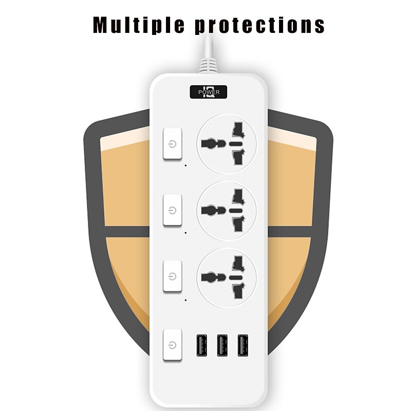 Independent switch Power Strip Surge Protector 3AC Outlets and USB C Charging Ports 6 feet long extension cord for Home & Office4