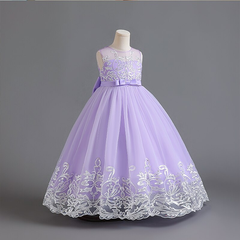 Kids Girls' Dress Flower Sleeveless Wedding Christening dress Princess Polyester Floral Embroidery Dress Flower Girl's Dress Summer 4-13 Years Deep Purple Watermelon Red Bean Paste4