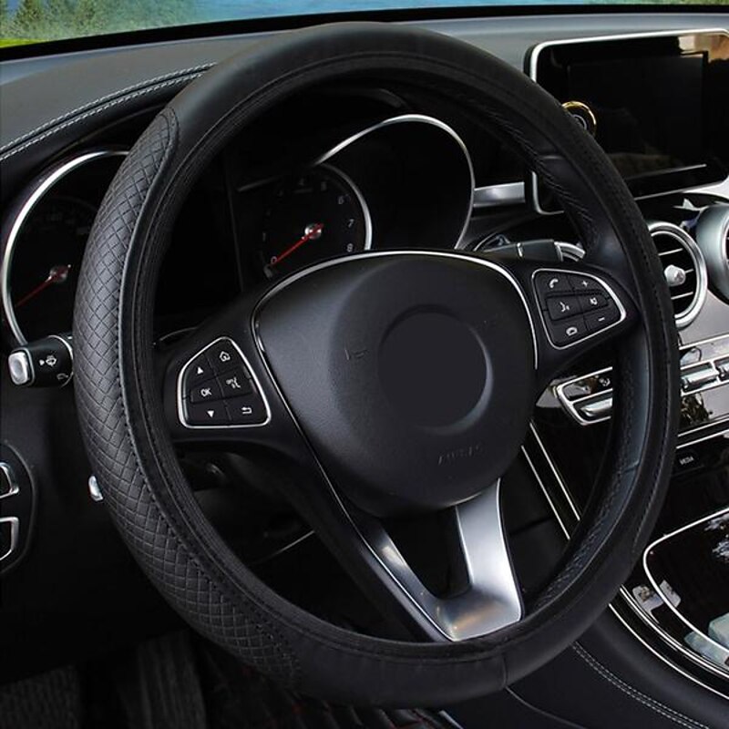 3 Pcs Car Universal Steering Wheel Cover Anti-Slip  Embossing Leather Auto Steering Wheel Cover3