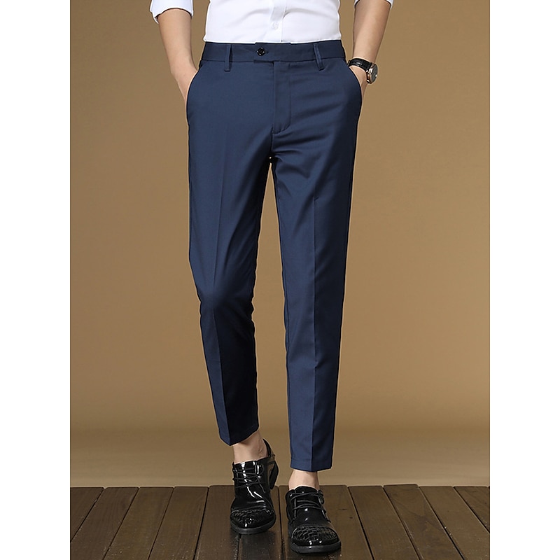 Men's Dress Pants Tapered pants Trousers Suit Pants Pocket Plain Anti-wrinkle Breathable Ankle-Length Wedding Business Casual Fashion Formal Skinny Black Pink Micro-elastic 5