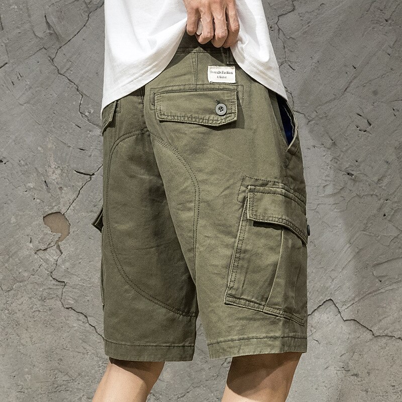 Men's Cargo Shorts Shorts Summer Shorts Drawstring Elastic Waist Multi Pocket Plain Wearable Short Outdoor Casual Daily Fashion Designer Black Army Green2