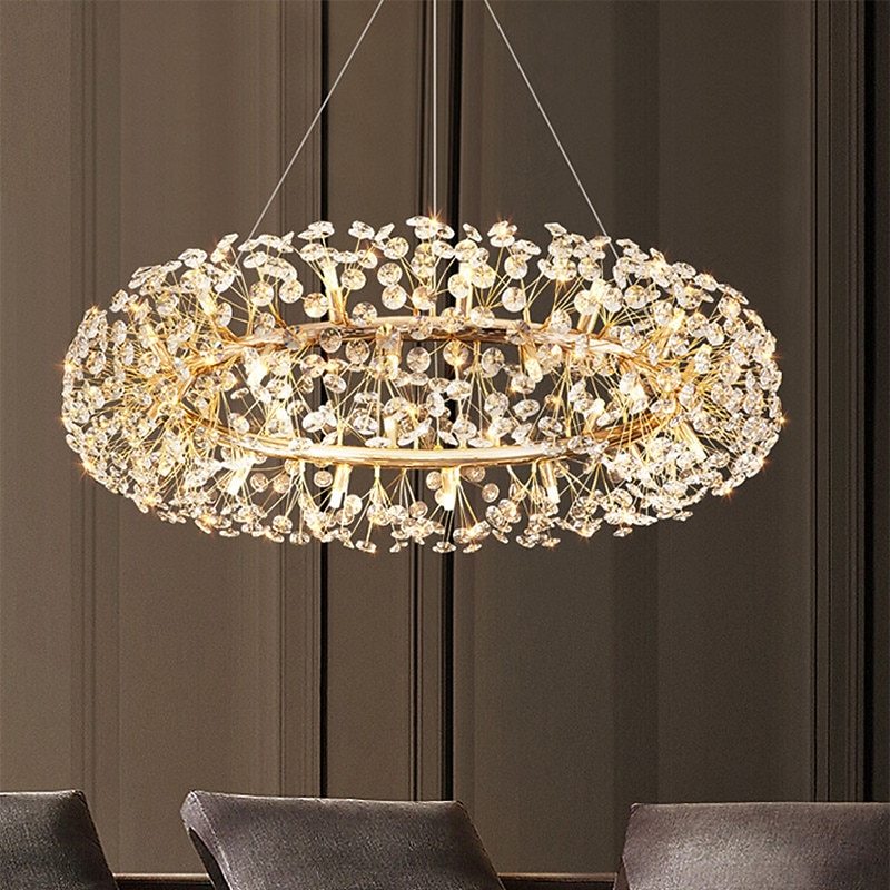 Crystal Chandelier Modern Luxury Crystal Chandelier Ring Flower Crystal Hanging Chandelier Ring Suitable for Living Room Dining Room Bedroom Decoration Ceiling Light