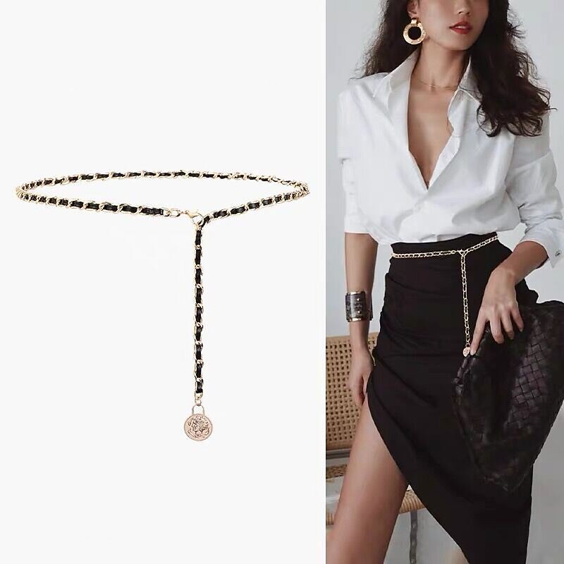 Women's Web Belt Metal Chain Metal Bucke Cord Wowen Casual Formal Party Work Black