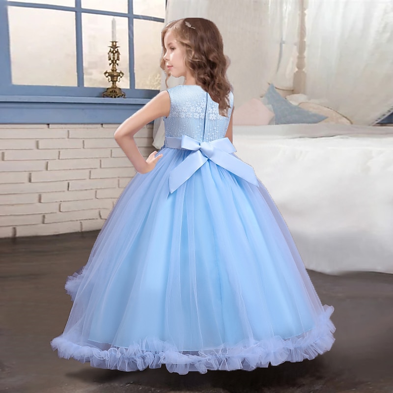 Kids Girls' Dress Flower Sleeveless Performance Party Lace Cute Polyester Knee-length Tulle Dress Summer Spring Fall 4-13 Years Blue4