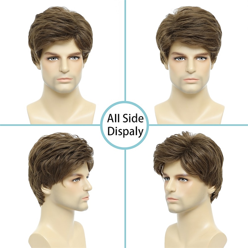 Mens Wigs Short Brown Wig Men Natural Fluffy Cosplay Costume Synthetic Mens Wig for Male Guy4