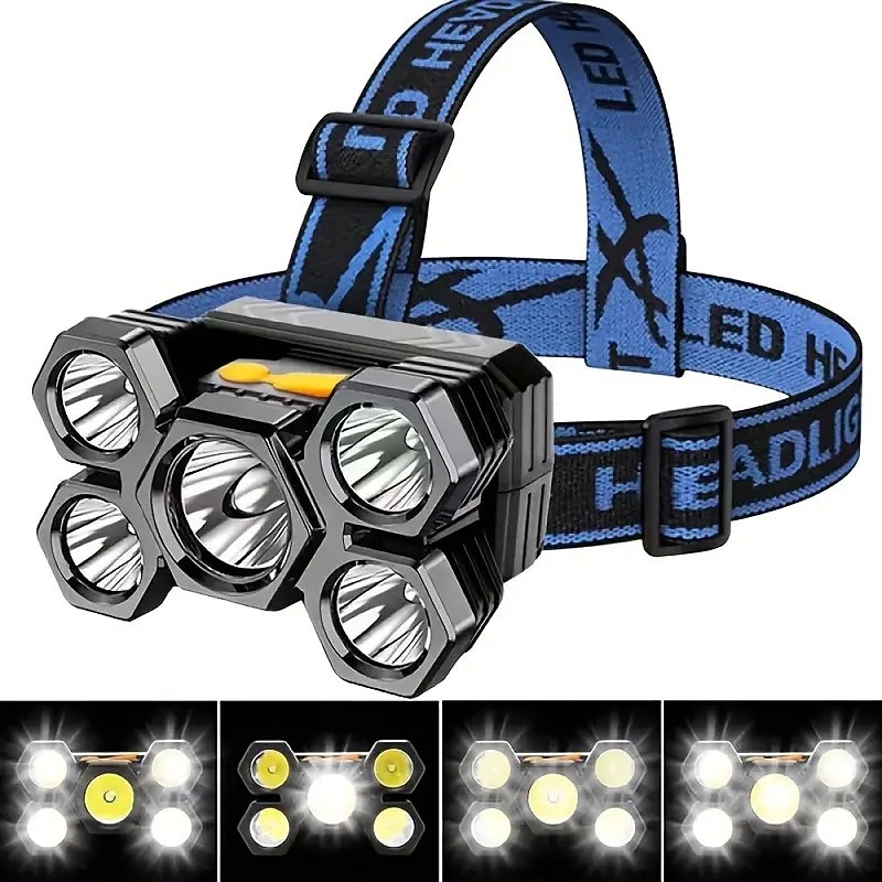 USB Rechargeable 5 LED Headlamp 4 Working Modes Head Waterproof Torch for Outdoor Camping Fishing Running Riding4