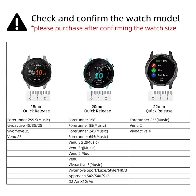 Watch Band for Garmin Forerunner 265S 255S Active 5 Venu 3S 2S Sq 2 Plus Vivoactive 4S 3 Vivomove Sport 18mm 20mm Silicone Replacement  Strap 18mm 20mm Waterproof Adjustable Sport Band Wristband2