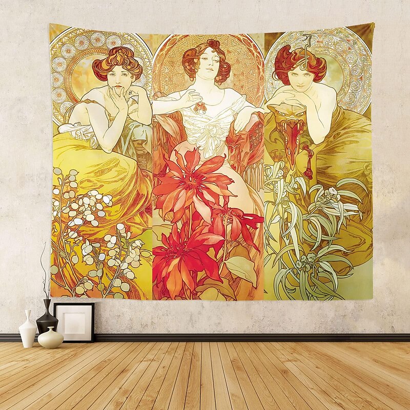 Art Nouveau Lady Hanging Tapestry Victoria Wall Art Decor Photograph Backdrop Blanket Curtain Home Bedroom Living Room Decoration4