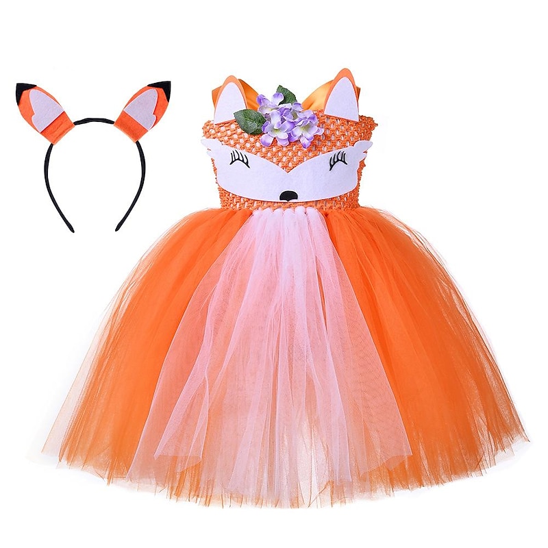 Animals Fox Dress Flower Girl Dress Tulle Dresses Kings Day Cosplay Movie Cosplay for Girls' Kid's Children's Day Masquerade2