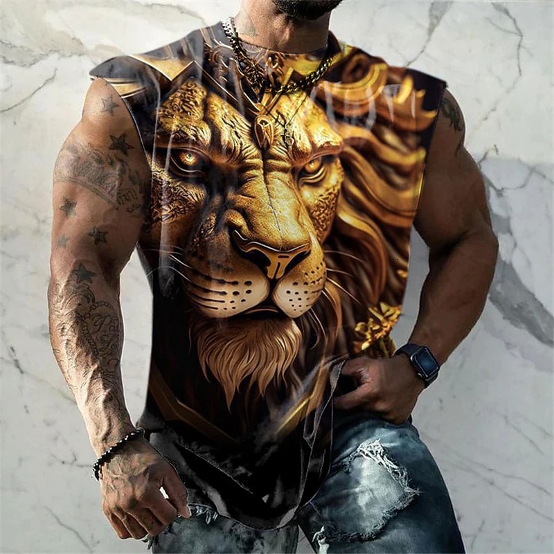 Men's Graphic Animal Vest Top Sleeveless T Shirt for Men Sleeveless T shirt 3D Print Crew Neck Shirt Fashion Designer Muscle Daily Sports Gym Blue Purple Brown Spring & Summer Clothing Apparel S M L