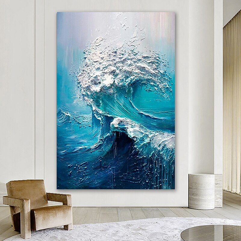 Oil Painting Hand Painted Vertical Abstract Modern Stretched Canvas4