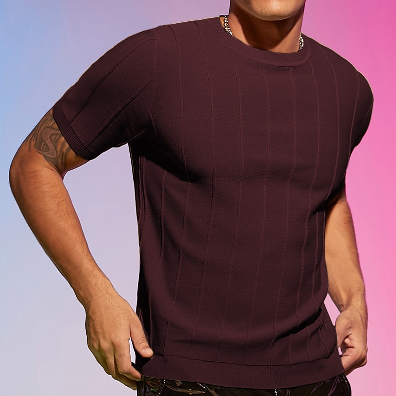 Men's T Shirt Knit Tee Short Sleeves Crewneck Summer Plain Fashion Basic Casual Knitted Vacation Going out Casual Daily Navy Blue khaki Army Green Top Tee for Men2