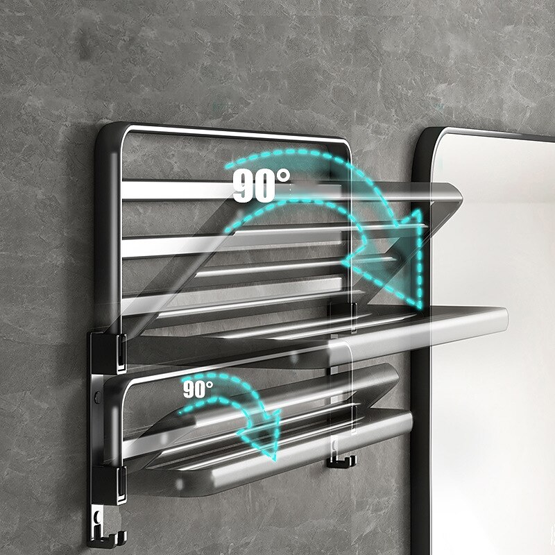 Gun Ash Bathroom Towel Rack Black Bathroom Storage Rack Toilet Bathroom Hardware Pendant Set Non Perforated Towel Rack3