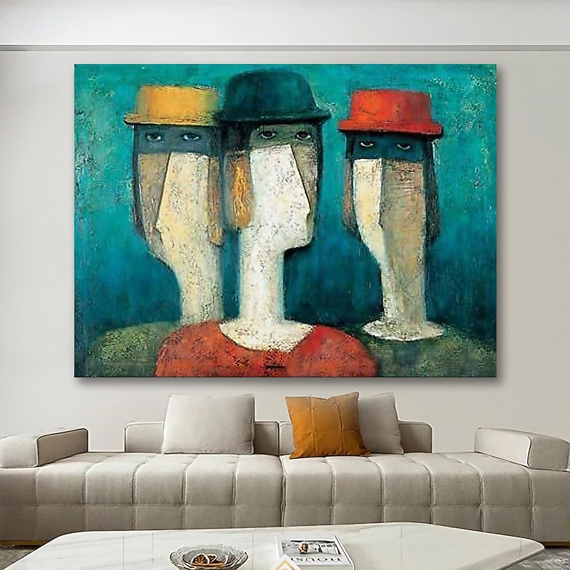 Oil Painting Hand Painted Horizontal Abstract People Modern Rolled Canvas (No Frame)