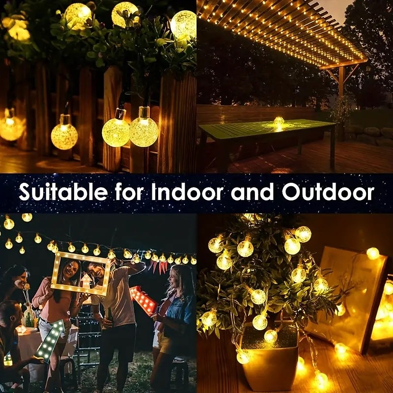Elegant Wedding Party Reception Solar LED String Lights - 5-30M Crystal Globe, 8 Modes, Waterproof Solar Patio Lights for Garden, Yard, Porch Decor Warm White, Blue, White, RGB2