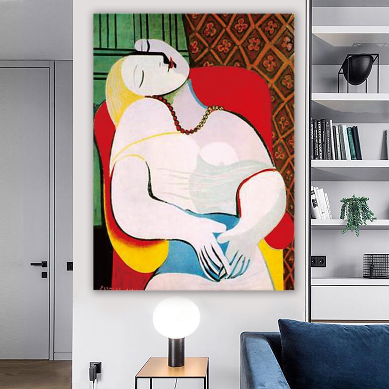 Handmade Hand Painted Oil Painting Wall Art Pablo Picasso Le Reve Girl before a Mirror Carving Painting Home Decoration Decor Rolled Canvas No Frame Unstretched4
