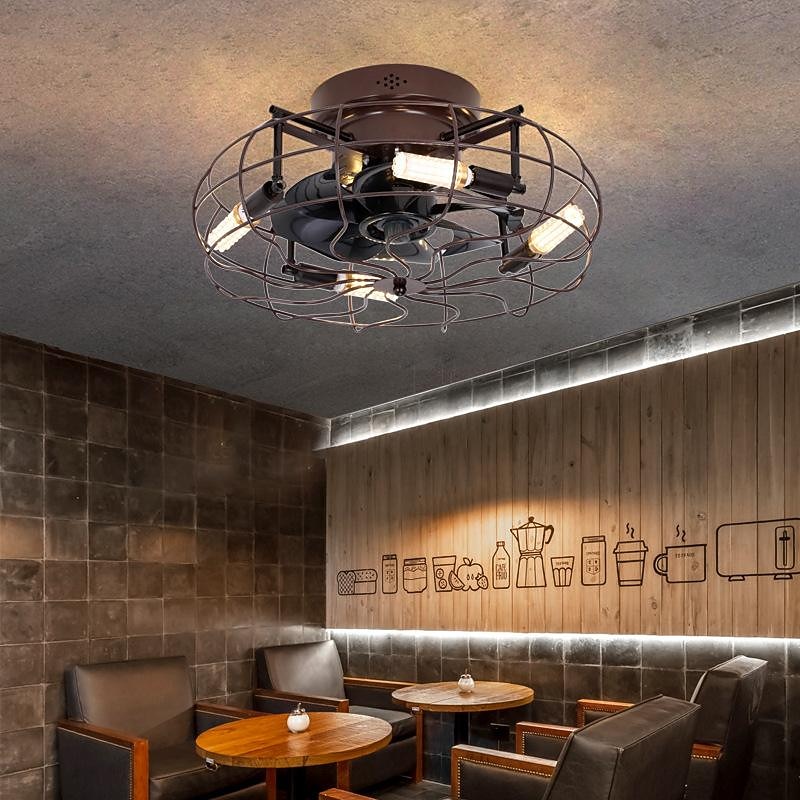 Caged Ceiling Fan with Light Remote Control Low Profile Flush Mount Fandelier Black Small Bladeless Ceilling Fan for Living Room Bedroom Kitchen4