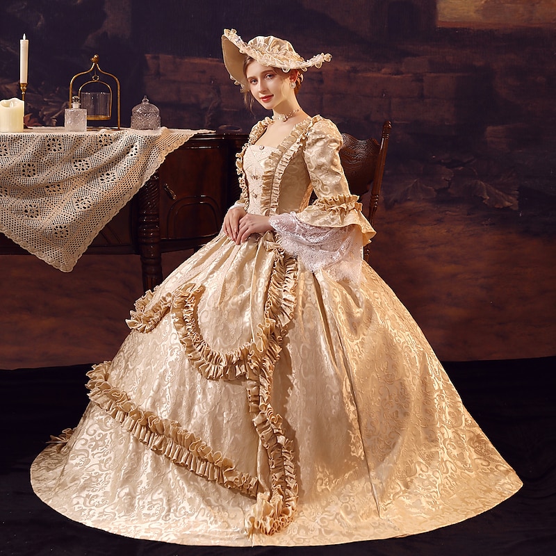 Cinderella Vintage Princess Colonial Period Dress All Costume Victorian Rococo Vintage Cosplay Performance Party Halloween 3/4-Length Sleeve Halloween4