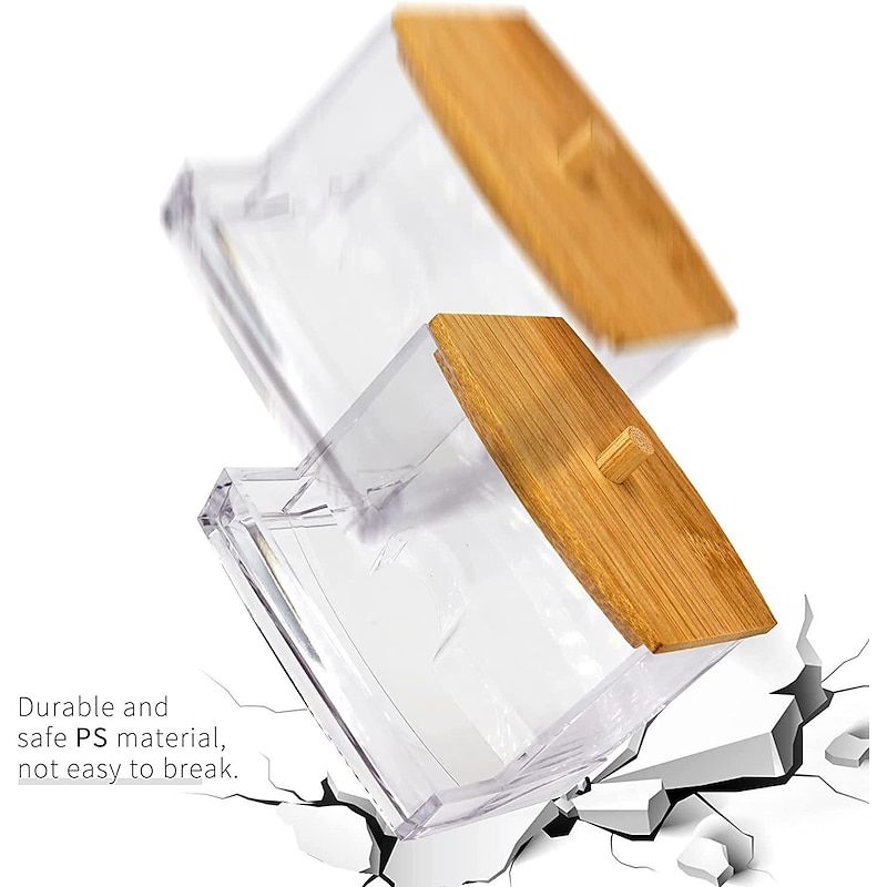 Cotton Swab Pads Holder, Qtip Cotton Buds Ball Dispenser, Bathroom Containers Apothecary Jar For Storage With Wood Lids4