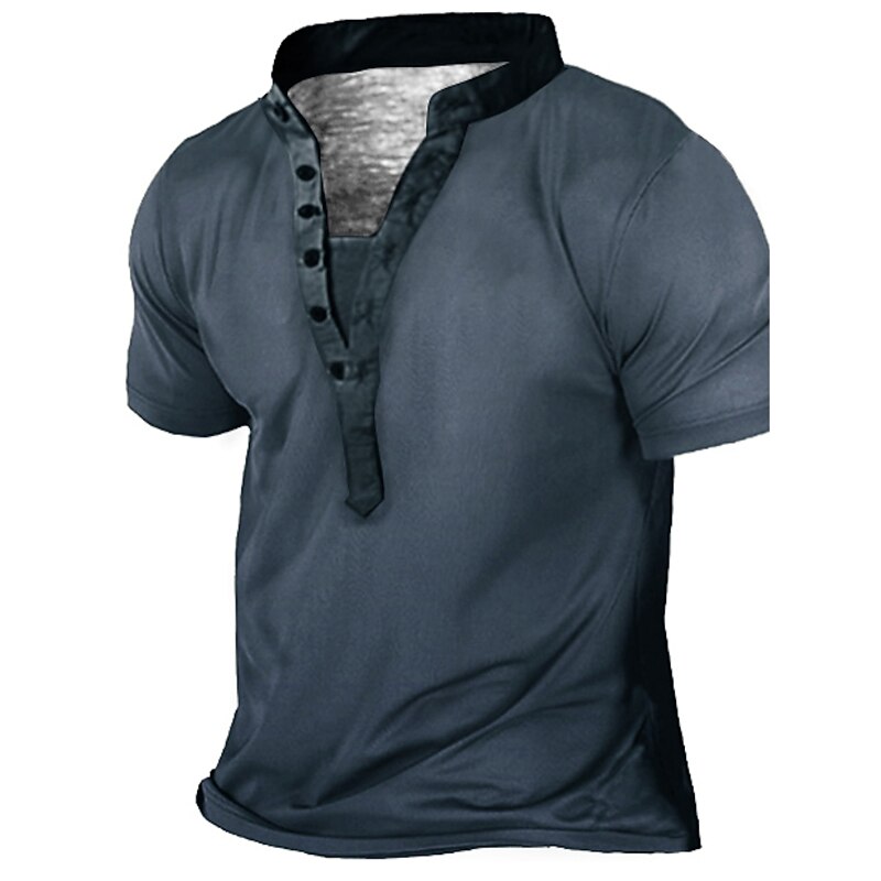 Men's Plus Size Big Tall T shirt Tee Tee Stand Collar Blue Green Gray Short Sleeves Outdoor Going out Button-Down Plain Clothing Apparel Cotton Blend Streetwear Stylish Casual2