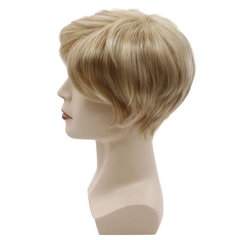 Short Mens Blonde Wig Straight Synthetic Wig for Male Hair Fleeciness Natural Toupee Wigs4