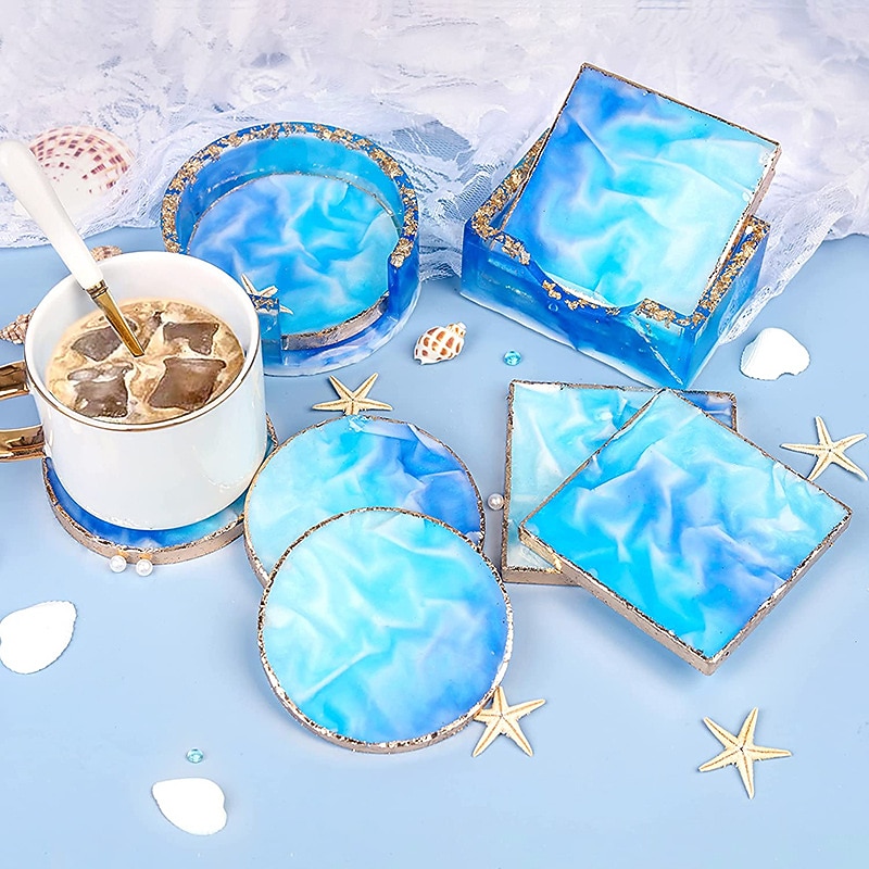 Crystal Drop Adhesive Diy Epoxy Resin Square Coaster Box Circular Coaster Box Storage Box Silicone Mirror Mold2