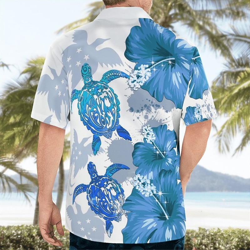 Men's Floral Tropical Turtles Shirt Summer Hawaiian Shirt Aloha Shirt Short Sleeve Shirt Cuban Collar Sports Fashion Streetwear Outdoor Casual Hawaiian Red Blue Purple S M L2