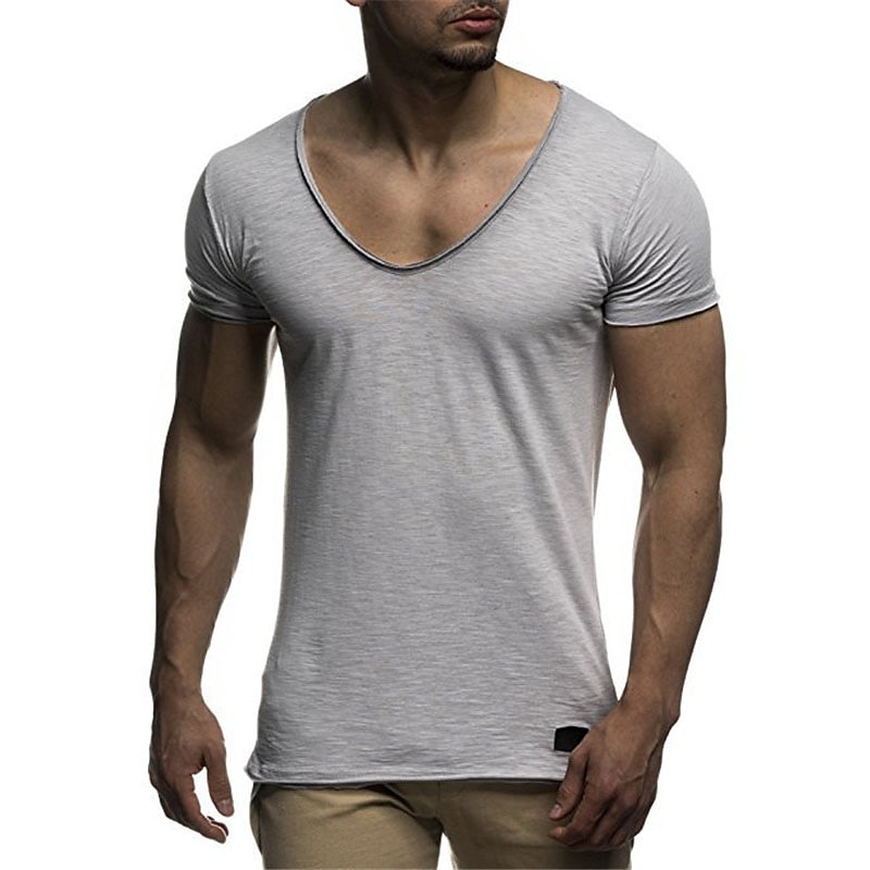 Men's T Shirt Tee Top Short Sleeves V Neck Summer Plain Fashion Designer Basic Vacation Street Going out Black White Red Top Tee for Men