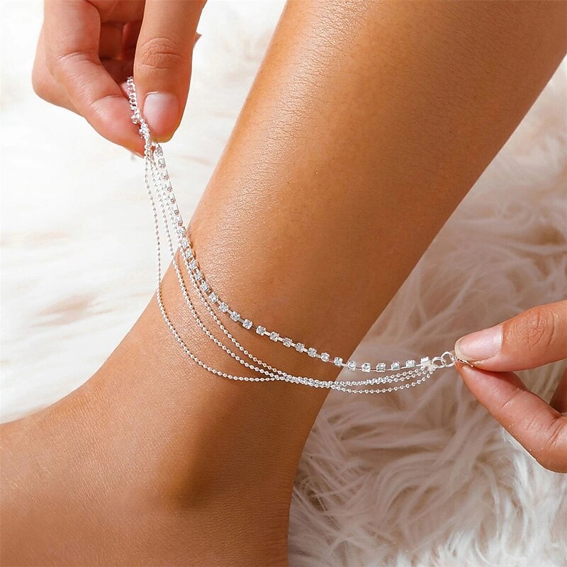 Ankle Bracelet Women's Body Jewelry For Holiday Beach Rhinestone Alloy Silver 1 PC2