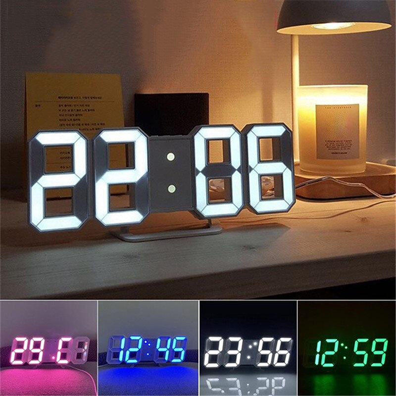 3D LED Digital Clock Alarm Nordic Wall Clocks Wall Deco Glowing Night Mode Adjustable Electronic Table Clock Wall Clock Decoration Living Room LED Clock