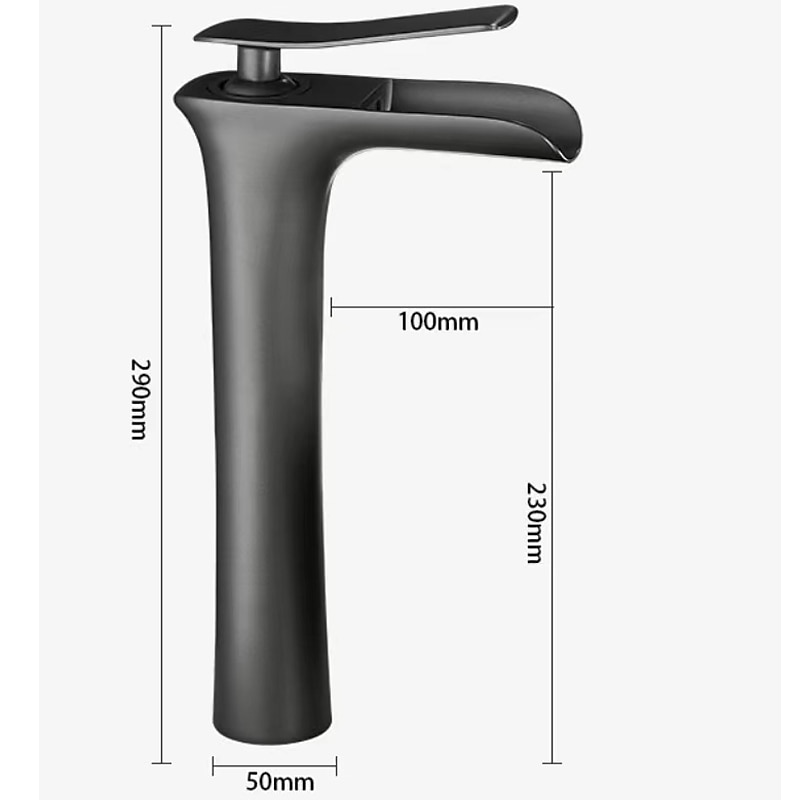 Waterfall Bathroom Sink Mixer Faucet Tall, Mono Wash Basin Single Handle Basin Taps Washroom with Hot and Cold Hose Monobloc Vessel Water Brass Tap Deck Mounted Grey Black Golden4
