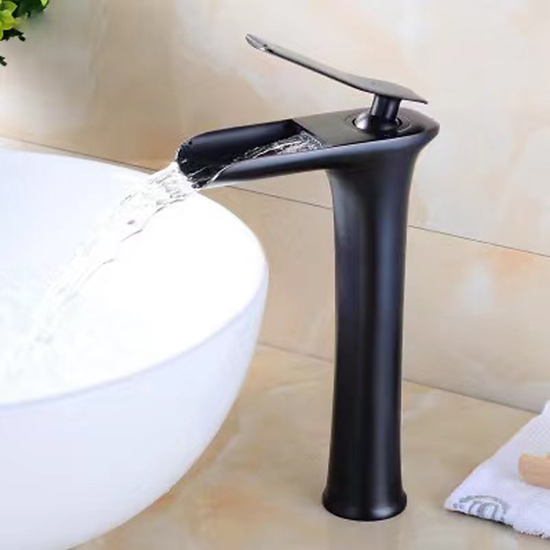 Waterfall Bathroom Sink Mixer Faucet Tall, Mono Wash Basin Single Handle Basin Taps Washroom with Hot and Cold Hose Monobloc Vessel Water Brass Tap Deck Mounted2